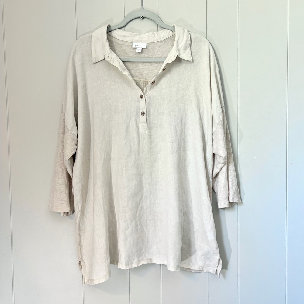 JJill Love Linen Oversized Tunic Top Beige Sand 100% Linen Lagenlook XL